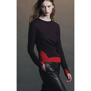 Saint Art Merino Wool Myra Long Sleeve Crewneck Sweater S Tomato-Burgundy Luxury